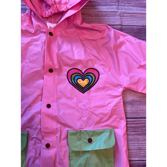 ☔️ Lily of New York Girls 4/5 Hooded Rain coat jacket pink with hearts - Picture 3 of 6